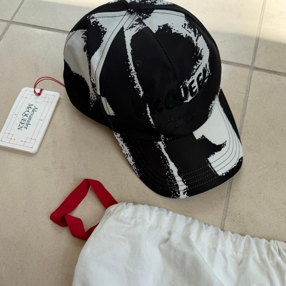 Alexander McQueen Graffiti Logo Cap Black White Hat Size M (58cm) NEW